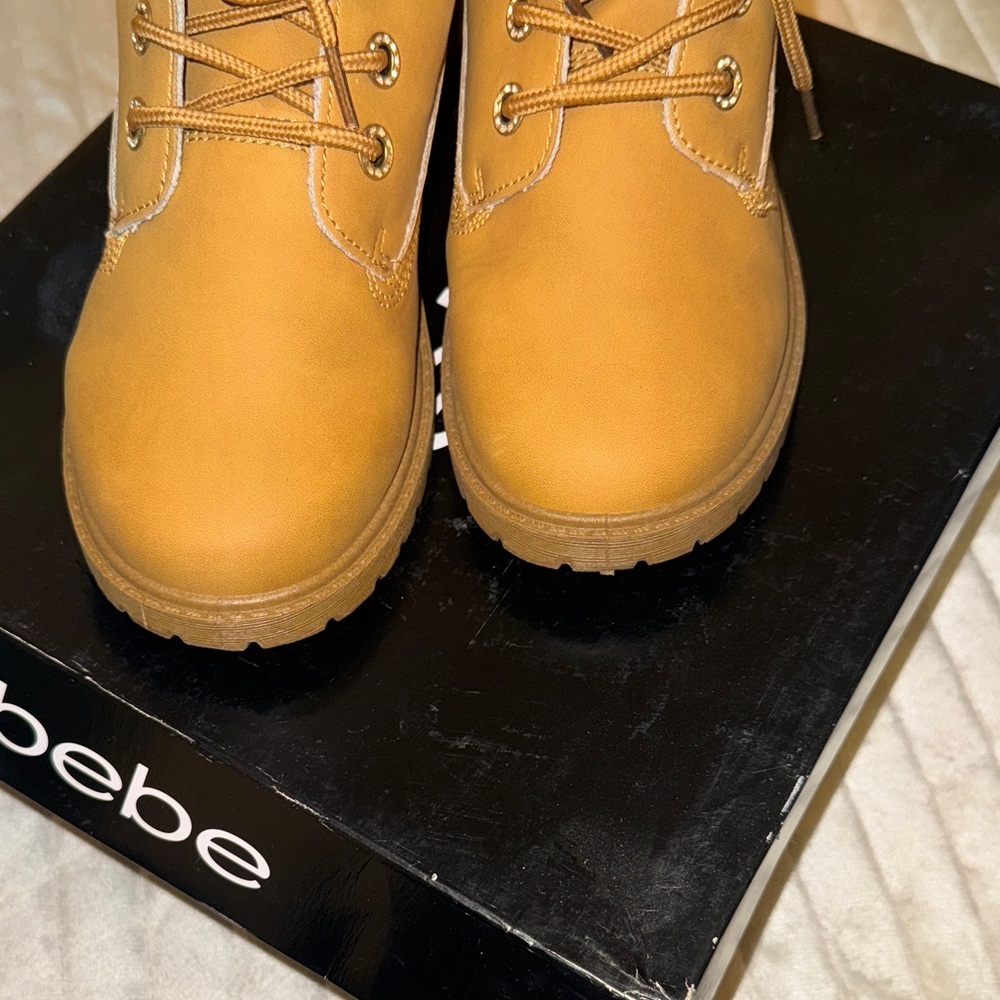 Bebe Mustard Lace-Up Boots with Glittering Cuff - Picture 11 of 16